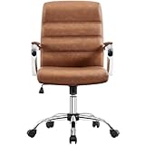 Yaheetech PU Leather Armchair Modern Adjustable Relax Chair with Silver Metal Base Rocking Vanity Chair for Living Room, Bedroom Retro Brown