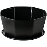 Succulent Pots, Ceramic Bonsai Planters with Drainage Hole & Saucer, 5.9" Shallow Flower Pot for Indoor/Outdoor Plants (Black)
