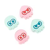 WISHAVEN Joycon Thumb Grip Caps Compatible with Splatoon Nintendo Switch, Soft Silicone Joystick Cover for Nintendo Switch/OLED/Lite Controller, 4PCS - Squid & Octopus (Pink & Green)