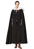 BEAUTELICATE Women Hooded Cape Coat Long Wool Cloak With Hood Vintage Overcoat Plus Size for Winter Wedding Bride Medieval Halloween Christmas Cosplay Costume 140cm, Black