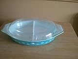 Vintage Pyrex Divided Turquoise and Snowflake Casserole Baking Dish 1-1/2 Quart