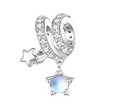 Moonstone Meteor Shower Wrap Charm Bead Star Night Sky Genuine 925 Sterling Silver Compatible With Pandora Bracelet