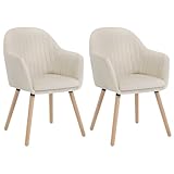 WOLTU Cream White Kitchen Dining Chairs Set of 2 PCS Upholstered Counter Lounge Living Room Corner Chair with Arms & Backrest Solid Wood Legs Reception Chair Velvet Tub Chairs Armchairs