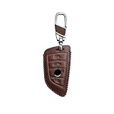 ontto Leather Car Key Fob Cover Keyring Compatible with BMW 1 3 5 7 Series X1 X3 X4 X5 X6 F30 E30 F21 F45 F46 F48 Key Case accessories keychain Remote key Shell key Holder Protector 3 Buttons Brown