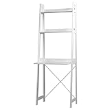 URBNLIVING Verona Ladder Work Desk 2 Shelves Wooden Bedroom Computer Table Office Storage Free Standing (White)