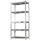 simpa Heavy Duty Galvanised Silver 5 Tier Metal Shelving Racking Unit - Assembled Size: 180cm (H) x 90cm (W) x 40cm (D)