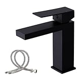 Haiba Matte Black Sink Faucet Bathroom Short Faucet Single Handle 304 Stainless Steel 1 Hole Modern Basin Mixer Tap with G1/2'' Hoses