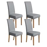 Amazon Basics Stretch Dining Chair Covers, Set of 4, Light Grey, Solid