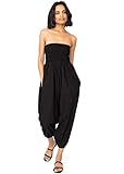 likemary Jumpsuit for Women UK – Convertible Capri Romper Pulls Down into Harem Pants – Cotton Elasticated Waist Ladies Summer Trousers with Pockets - Black R