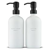 MaisoNovo Bathroom Soap and Lotion Dispenser Set of 2, 500ml White Glass Soap Dispenser Black Pumps With Labels