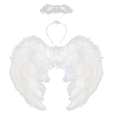 VEYLIN Angel Wings and Halo, White Fallen Angel Wings Costume for Adult Halloween Christmas Party