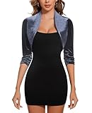 LADI TREND Womens 3/4 Pleated Sleeve Velour Shrug Bolero Semi Lined Front Open Short Cardigan Jacket (Dark Grey S)