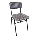 Industrial Vintage Retro Rustic Style Dining Chair, Faux Leather, Home, Restaurant, Coffee Shop, Bar, Hotel, Brown, Grey, Green, Ribbed Seat + Satin Grey Metal Frame (Slate Grey)