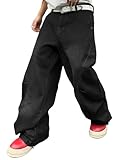 Zewool Mens Irregular Sutures Baggy Jeans Y2k Hip Hop Wide Leg Denim Pants Casual Fashion Trousers Streetwear Loose Fit Straight 2000s Relaxed Fit Sport Skater Jogging Skateboard,A Black,XXL