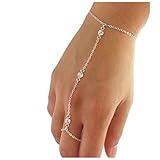 Yheakne Boho Crystal Finger Bracelet Silver Slave Chain Bracelet Vintage Rhinestone Ring Wrist Bracelet Personalize Hand Chain Bracelet Jewelry for Women and Girls Gifts