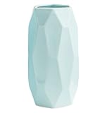 Tall 8 Inch Glossy Blue Ceramic Vases for Modern Home Decor, 20 CM Tall Small Geometric Design Decorative Flowers Vase with Opening of 7 CM