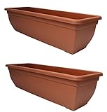 Optimal Products Bel Trough Plant Pot Plastic Winchester Bel Garden Flower Patioectangle Planter UK (2PC, Terracotta), 46cm & 60cm