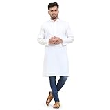 SKAVIJ Men's Kurta Henley Shirt for Yoga Casual Wear Pure Cotton Traditional Ethnic Attire Regular Outfit (Large, White)