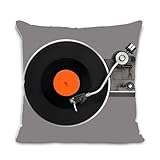 Cosymate Retro Vintage Vinyl Record Player Throw Pillow Cover - 18 x 18 Inch Music Theme Cushion Case for Sofa, Bed, Couch, Car, and Home Decor