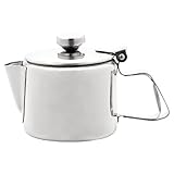 Olympia Stainless Steel Teapot, 10 oz, Silver, High Polish Mirror Finish, Heat-Resistant Handle, Hinged Lid Design, Dishwasher Safe
