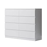 FWStyle Matt White XL 8 Drawer Chest.Modern Bedroom Furniture Chest of Drawers, W110 x H99 x D40cm