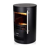 Warmlite WL46022 Elmswell Round Contemporary Stove with Two Heat Settings, Realistic LED Flame Effect, 2000W, Black