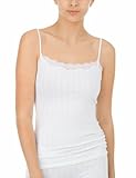 CALIDA women's top Etude Toujours, white, spaghetti top made of cotton and elastane, vintage look with pinstripes in fine Dresden lace, size S
