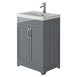 VeeBath Carlton Traditional Victorian Style Light Grey Twin Door Vanity Basin Cabinet Furniture Unit & Basin - 600mm