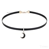 Yolev Black Leather Choker Necklace for Women Black Collar Necklaces Gothic Goth Choker Necklace with Moon Pendant Jewelry Gift for Women Girls