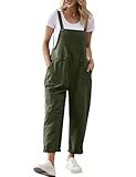 YESNO Women's Dungarees Loose Casual Plus Size Lightweight Sleeveless Overall Long Jumpsuit Playsuit Trousers Pants Dungarees (M PV9UK Ash Green)