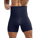 Men's High-Waisted Boxer Briefs - Soft Breathable Polyester Underwear with Wide Comfort Waistband (Asian Sizes L-4XL, Solid Colors) Blue