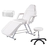 BSTSEL Beauty Bed With Stool & Sheets 3 Section Adjustable Massage Table And Stool Massage Tattoo Bed With Removable Armrests Headrest Salon Lash Bed For Spa Salon (White)