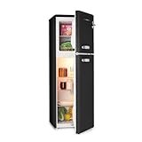 KLARSTEIN Audrey Retro - Retro Fridge-Freezer Combination, Fridge and Freezer, Refrigerator, Infinitely Variable Cooling Capacity, Interior Lighting, 41 dB Operating Noise, Black