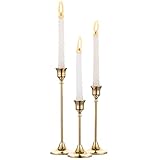 Nuptio 3 Pcs Brass Gold Metal Taper Candle Holders Candlestick Holders, Vintage Modern Decorative Centerpiece Candle Sticks Holder for Table Mantel Wedding Christmas Party Housewarming Gift