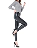 Ypser Women Faux Leather Leggings Wet Look Tight High Waisted Pants Skinny Slim Fit Leggings Black