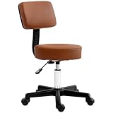HOMCOM Beautician's Swivel Salon Chair w/Padded Seat Back 5 Wheels Adjustable Height Salon Hairdressers Tattoo Spa Rolling Cushion Professional 48cm Brown