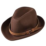 Men Wool Fedora Trilby Hat Panama Hat Elegant Short Brim Jazz Cap Vintage Style Roll-up Gentleman Jazz Hat Classic Leather Band Bowler Hat Homburg Party Gangster Hat Talent Show for Men Women Brown