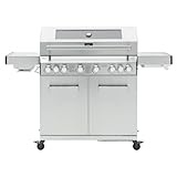 CosmoGrill 8 Burner Stainless Steel Yamara 6+2 Gas BBQ, Viewing Glass, 6 Main Burners, 1 Ceramic Sear Zone, 1 Back Grill, Cast Iron Grills & Bamboo Storage (Silver)