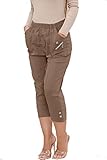 Golomak® Womens Capri Trousers Ladies Cherry Berry Plain Three Quarter 3/4 Length Stretch Fit Elasticated Waist Summer Cropped Pants Short (Mocha, 24)