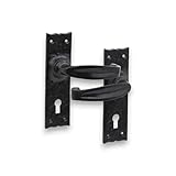 Infinity Decor Pair of Antique Black Isabella Lever Door Handle on Backplate – Wrought Iron Key Lock Door Handle Pack for Internal and External Use