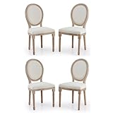 VONLUCE Accent Chairs Set of 4, French Upholstered Dining Chairs for Bedroom Living Room Kitchen, Vintage Vanity Chair with Oval Birch Backrests Rubberwood Legs, Louis XVI Farmhouse Home Decor, Beige