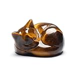 CrystalTears Tiger Eye Crystal Cat Figurine, Carved Healing Gemstone Stone Sleeping Cat Statue Ornament for Home Office Desk Decor Pink Cute Lucky Crystal Cats Gifts for Women Men Christmas 1.6”