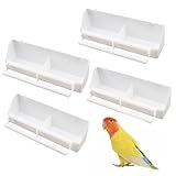 Lezevn 4 Pieces Bird Cage Feeder White Plastic Bird Food Bowl Hanging Parrot Water Food Feeding Bowls with Compartment Standing Rods Bird Food Dispensers for Small Birds Canary Sparrow