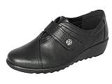 Cushion Walk EEE Extra-Wide Fit Women's Lightweight Slip-On Flat Shoes - Faux Leather Touch Fastening - Casual or Work Flats in Black, Blue, Beige & Tan, Padded Insole