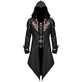 YANFJHV Men's Tailcoat Jacket Goth Hoodie Party Outwear Long Sleeve Coat with Hood Warm Soft Long Coat Fleece Jacket Pullover Men, black, L