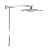 GRIFEMA G7007 10 Inch Rainfall Shower Head and Hose Set, with Shower Arm, Wall Mounted Stainless Steel Fixed Shower Head, Square Ultra-Thin Bathroom Top Spray Shower Heads, Chrome Finish - Silver