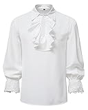 Men's Renaissance Ruffled Frilly Shirts Long Sleeve Medieval Vintage Jabot Collar Pirate Costume Victorian Steampunk Gothic Tops-White-S