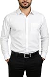 Bahob® Men's Formal Dress Shirt Long Sleeve Mens Dress Shirt 100% Cotton Plain Business Wedding Work Causal Button Down Shirts for Men with Pocket S-3XL (MDS-163-A, Small)