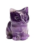 CrystalTears Amethyst Healing Crystal Cat Figurine - Carved Gemstone Cute Stone Cat Statue Ornament for Home Office Desk Decor, Mini Lucky Crystal Cats Gifts for Women Men Christmas, 1.5”