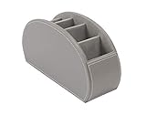 Osco Faux Leather Remote Organiser – 5 Sections/Compartments for Remotes, Pens, Make-Up, Office Accessories – Desk, Sofa or TV Stand Storage, Grey (12×22.5×7.8 cm)